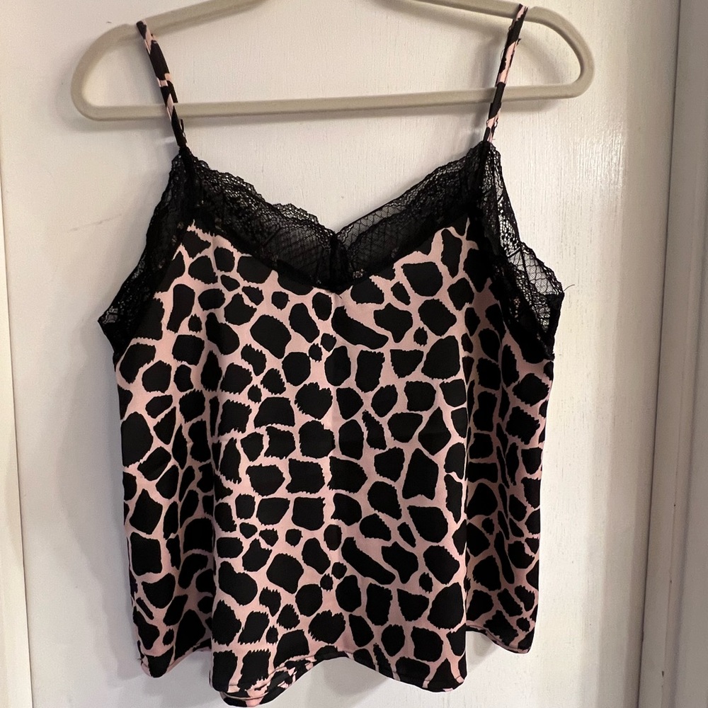 Pink and Black Giraffe Print Lace Tank Top
